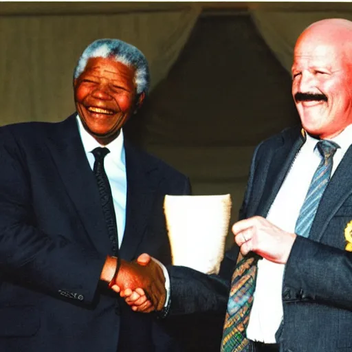 Prompt: Nelson Mandela with Alexander Lukashenko as Batman