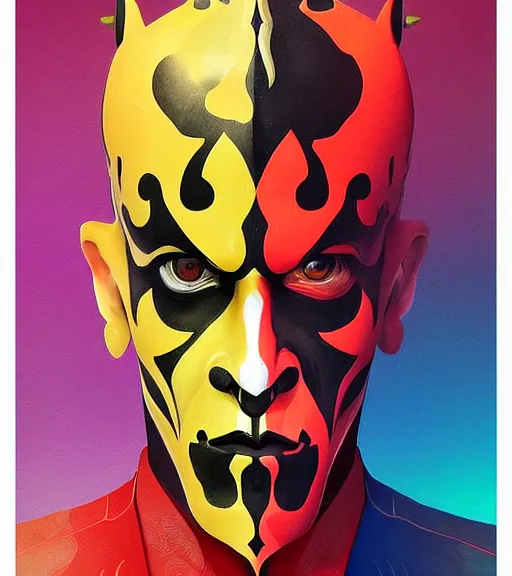 Image similar to beautiful male character inspired by venice carnival and pop art darth maul | | digital artwork made by greg rutswork, anna dittmann and lois van barlee, symmetrical, anatomically correct