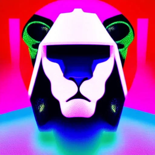 Prompt: portrait of a lion wearing a futuristic helmet, synth - wave,