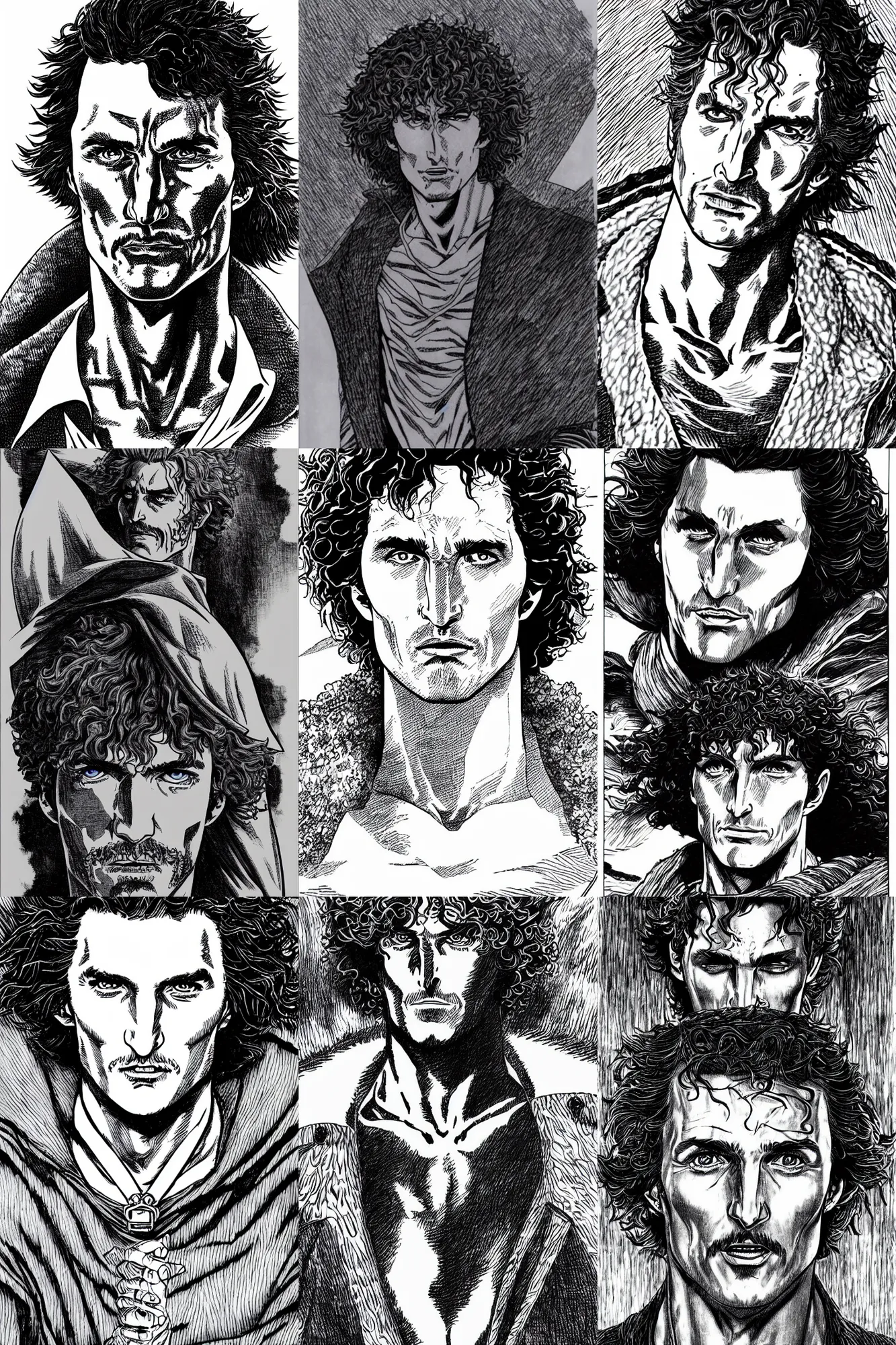 Prompt: detailed matthew mcconaughey in berserk manga by kentaro miura, black ink