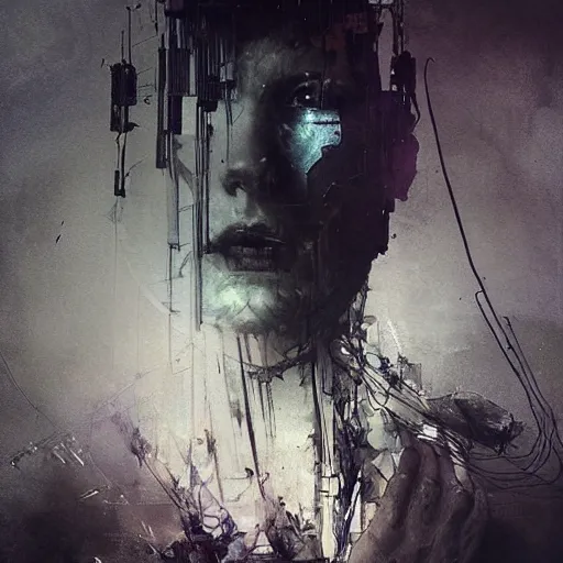 Image similar to screaming cyberpunk, wires, machines by emil melmoth zdzislaw belsinki craig mullins yoji shinkawa realistic render ominous detailed photo atmospheric by jeremy mann francis bacon and agnes cecile ink drips paint smears digital glitches glitchart