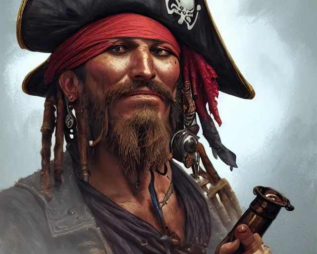 Image similar to close up of an old pirate drinking rum, deep focus, d & d, fantasy, intricate, elegant, highly detailed, digital painting, artstation, concept art, matte, sharp focus, illustration, hearthstone, art by artgerm and greg rutkowski and alphonse mucha