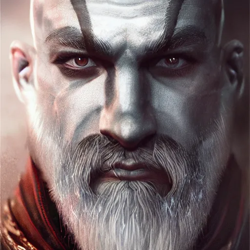 Image similar to portrait of kratos, intricate artwork, concept art, octane render, deviantart, cinematic, key art, hyperrealism, iridescent accents, portrait photograph, nikon 3 5 mm, photograph by greg rutkowski