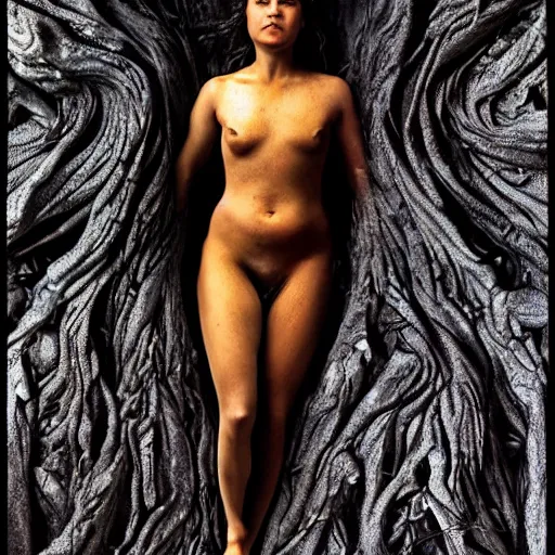 Image similar to realistic steams of lava, oozing out of a dark female figure in artistic poses, nature photography, mesmerizing, intricate, incredible, dynamic, ornate, taken by Annie Leibovitz, DMT realm, fear of unknown, highly detailed, 8k, trending on pinterest,