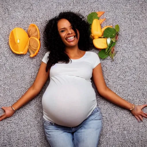 Prompt: zesty woman smiling big while pregnant