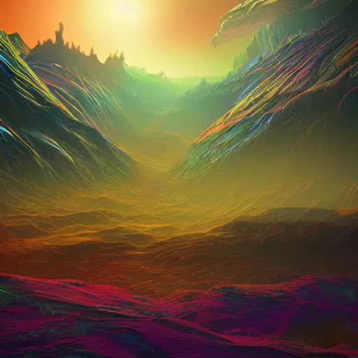 Image similar to a visonary art psychedelic landscape of an alien crystalline kingdom, by erial ali, artstation trending, cgsociety