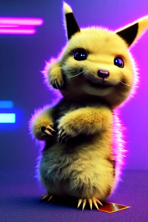 Image similar to high quality 3 d render post - cyberpunk very cute fluffy! wombat!! cyborg, mechanical paw, highly detailed, unreal engine cinematic smooth, in the style of detective pikachu, hannah yata charlie immer, neon purple light, low angle, uhd 8 k, sharp focus