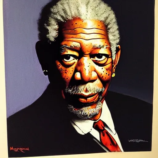 Image similar to Morgan Freeman portrait painted by Norman Rockwell