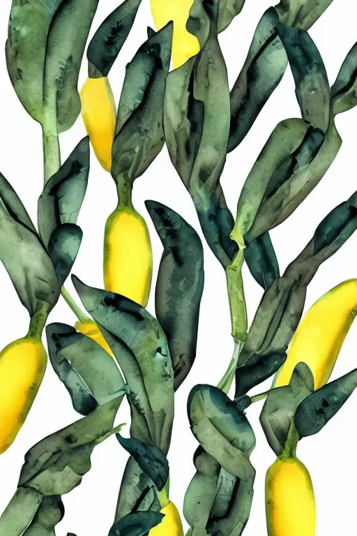 Prompt: minimalist watercolor banana plants, illustration, vector art