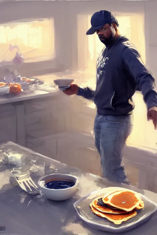 Image similar to ice cube making pancakes animation pixar style, by magali villeneuve, artgerm, jeremy lipkin and michael garmash, rob rey and kentaro miura style, golden ratio, trending on art station