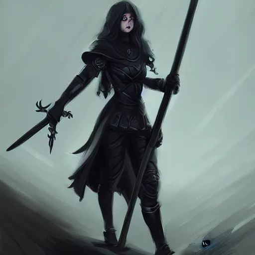 Image similar to a girl in black armor holding a scythe, medieval soldiers marching, dark fantasy concept art, by andreas rocha