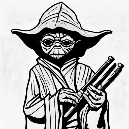 Prompt: Ink illustration Yoda playing the shofar, high contrast, trending on artstation