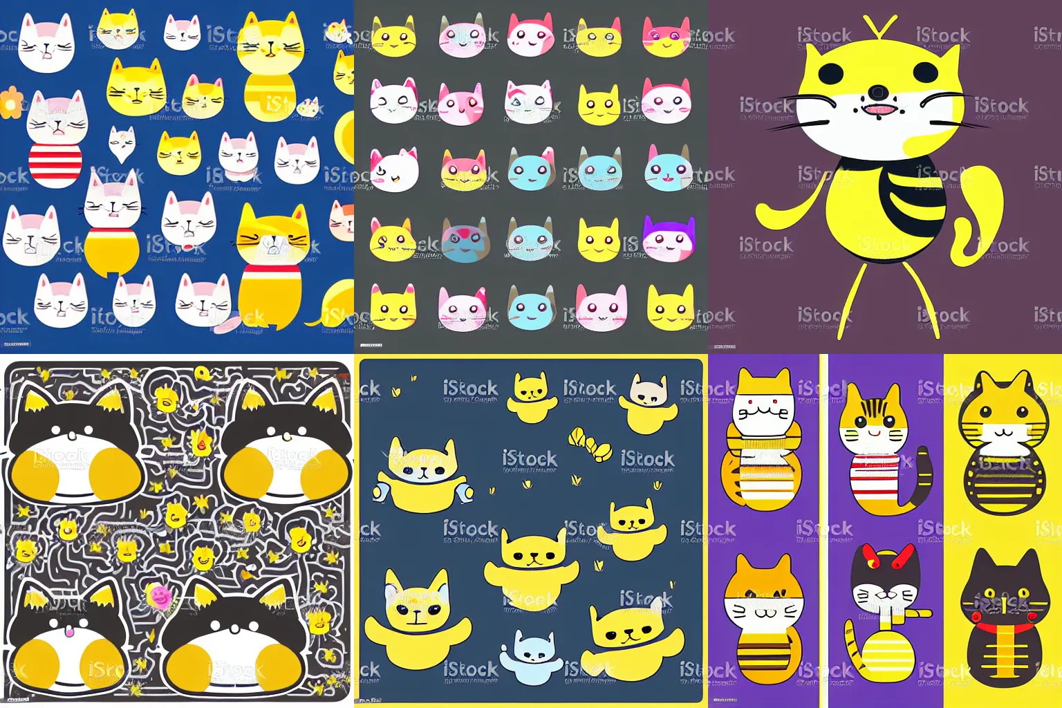 Prompt: kawaii cat bee Japanese sticker design vector art