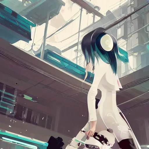 Image similar to luxury advertisement, white and teal colors. highly detailed post-cyberpunk sci-fi asian city in style of cytus and deemo, mysterious vibes, by Ilya Kuvshinov, by Greg Tocchini, nier:automata, set in half-life 2, beautiful with eerie vibes, very inspirational, very stylish, surrealistic, perfect digital art, mystical journey in strange world, bastion game