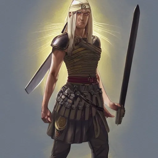 Prompt: character concept portrait of tsunade as an ancient greek soldier, tall, muscular, blonde, modestly clothed, on a battlefield, highly detailed, digital painting, artstation, concept art, symmetry, smooth, sharp focus, illustration, art by artgerm and greg rutkowski and alphonse mucha