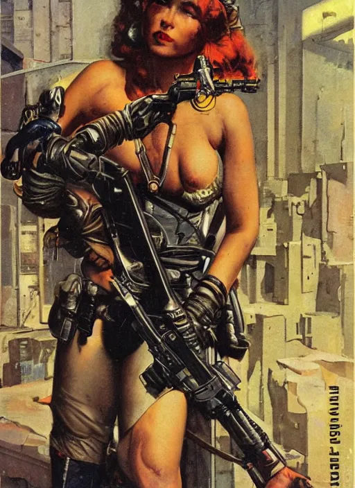 Image similar to cyberpunk mercenary. portrait by anton otto fischer and john philip falter and will eisner and gil elvgren