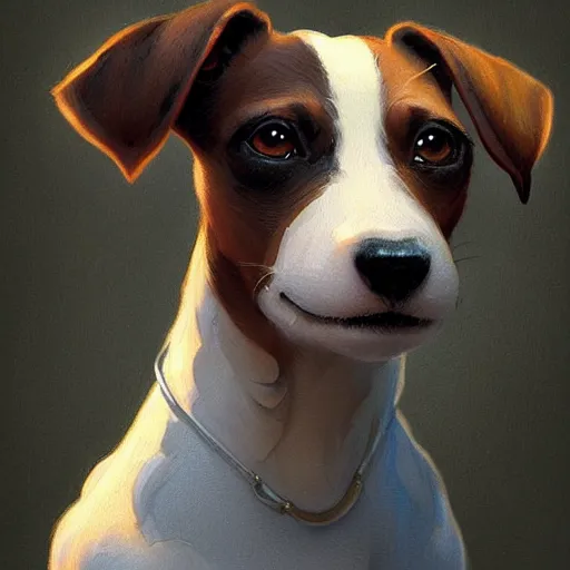 Image similar to portrait of jack russel terrier, cute pixar concept art, highly detailed, digital painting, artstation, concept art, smooth, sharp focus, illustration, art by artgerm, greg rutkowski and alphonse mucha