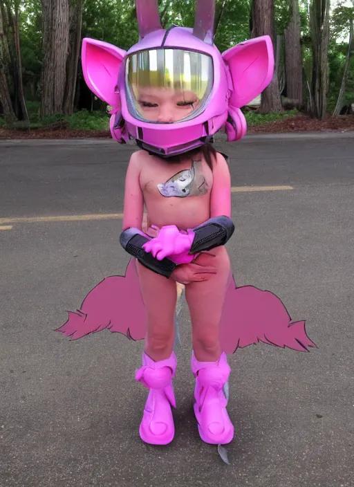 Image similar to Pink Master Chief from Halo with cat ears and a tail