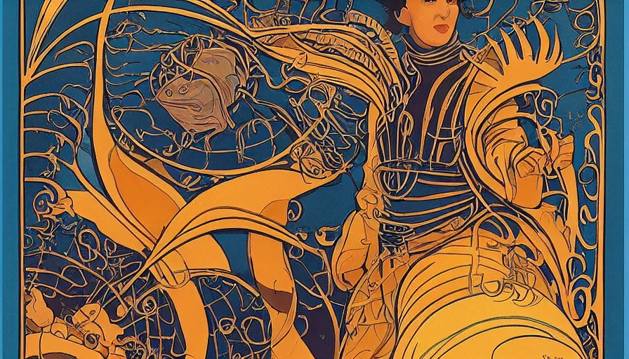 Prompt: art nouveau poster selling spice from the planet dune with sandworm arrakis fremen in corners