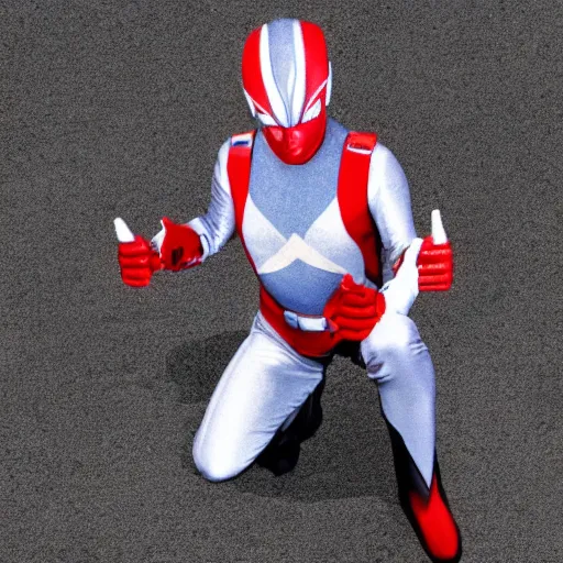 Prompt: a Ultraman ready to fly