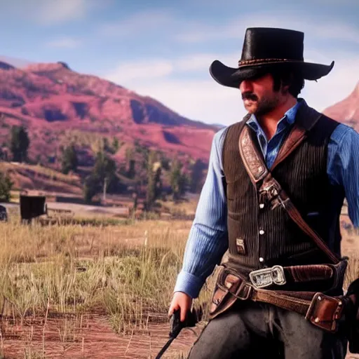 Image similar to markiplier in red dead redemption 2 photo - realistic