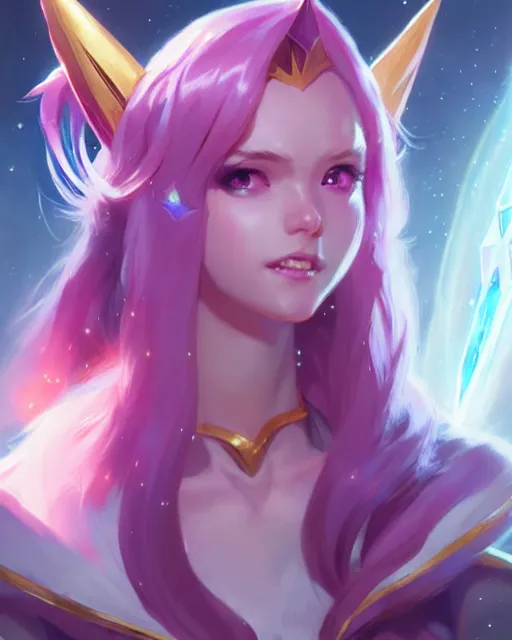 Prompt: star guardian from league of legends, character portrait, ultra realistic, very detailed face, small nose, bright eyes, cute face, concept art, intricate details, highly detailed by greg rutkowski, gaston bussiere, craig mullins, simon bisley