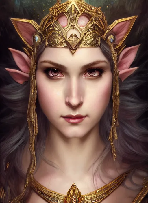 Image similar to beautiful one face portrait of a seductive princess zelda, dark fantasy esoteric, closeup, d & d, fantasy, intricate, elegant, highly detailed, digital painting, artstation, concept art, matte, sharp focus, illustration, art by artgerm and tom bagshaw and greg rutkowski and alphonse mucha