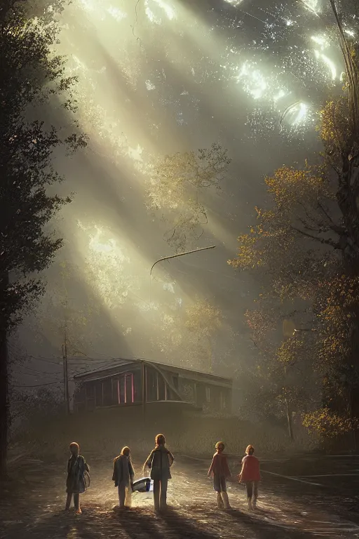 Prompt: an environmental concept art of stranger things, highly detailed, environmental light, cinematic by francis tneh