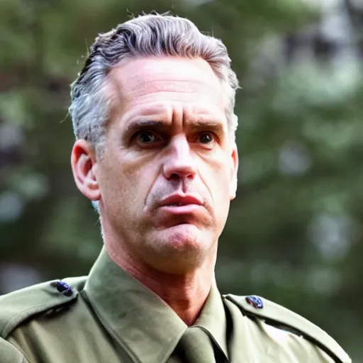 Image similar to Jordan Peterson Wermacht General, doing an angry pitch