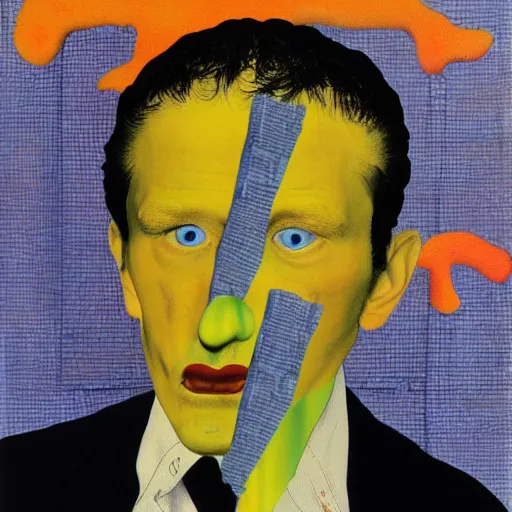 Image similar to chris morris, portrait, mixed media, by tadanori yokoo