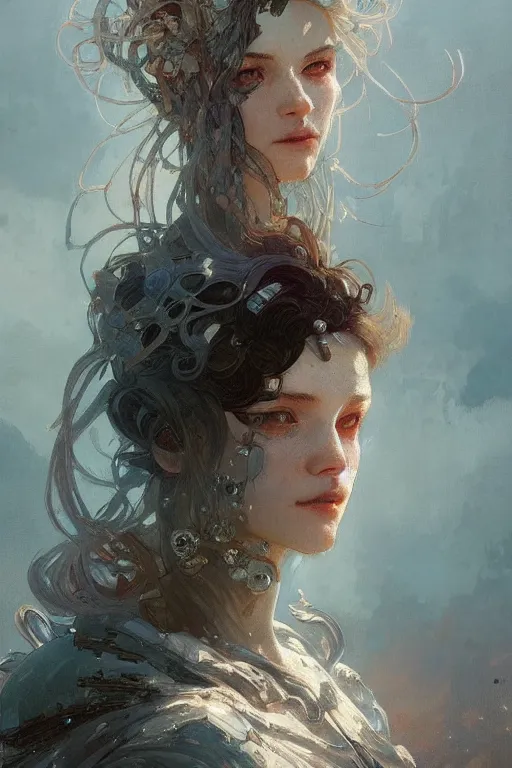 Prompt: A full portrait of a beautiful post apocalyptic offworld cryodreamer, intricate, elegant, highly detailed, digital painting, artstation, concept art, smooth, sharp focus, illustration, art by Krenz Cushart and Artem Demura and alphonse mucha