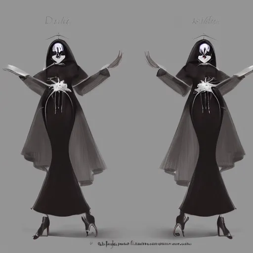 Image similar to female dark character design inspired by venice carnival and nun outfit, concept art, smooth