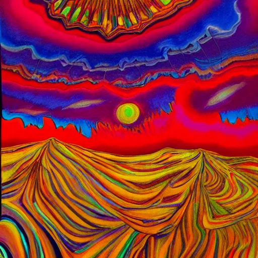 Prompt: The voidless sky consuming everything that ever was, in a psychedelic style, sharp focus, painted with oil paints