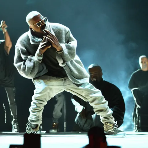 Prompt: kanye west brings out walter white on stage to rap with him