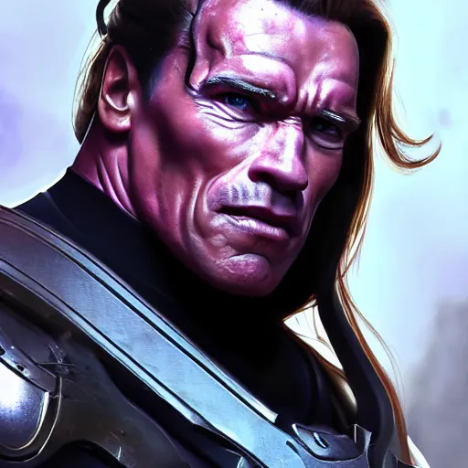 Image similar to a screenshot of arnold schwarzenegger as widowmaker in overwatch, portrait, fantasy, beautiful face, vivid colors, elegant, concept art, sharp focus, digital art, hyper - realistic, 4 k, unreal engine, highly detailed, hd, dramatic lighting by brom, trending on artstation