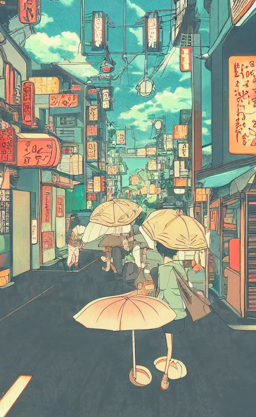 Image similar to pho, rainy day, anime, japan, ghibli, 9 0 s, retro style, aesthetic, chill, room