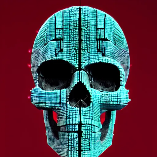 Image similar to cyberpunk skull merged with thousand cherries on the head moebius futuristic hi-tech details loading screen dark colors