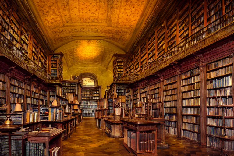 Prompt: ancient library, lots of books, radiant light, 8 k, award winning, detailed, dramatic mood, pictorialism