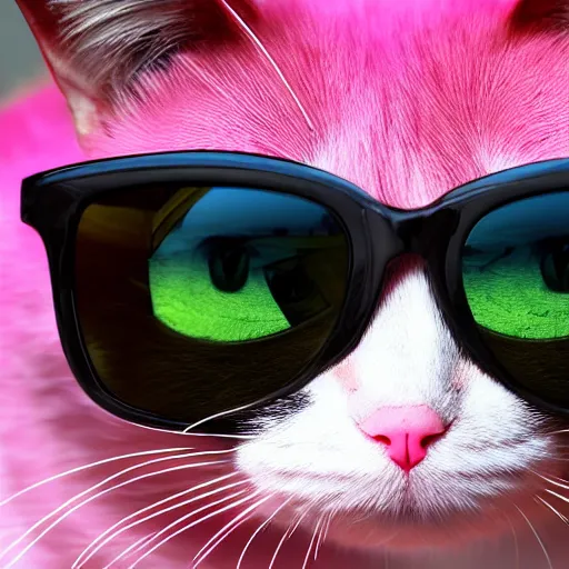 Prompt: pink cat wearing sunglasses, hyper realistic, 4k resolution