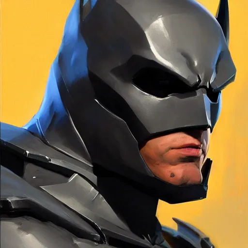 Image similar to greg manchess portrait painting of armored bruce wayne aka batman as overwatch character, medium shot, asymmetrical, profile picture, organic painting, sunny day, matte painting, bold shapes, hard edges, street art, trending on artstation, by huang guangjian and gil elvgren and sachin teng