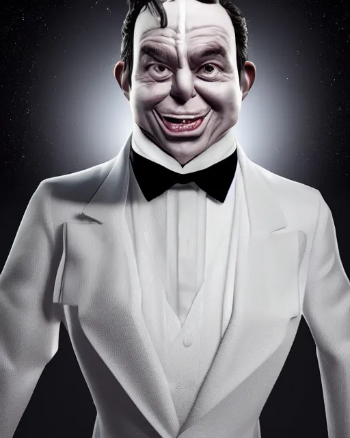 Image similar to a man in a tuxedo with a full moon on his head, an ambient occlusion render by Igor Morski, featured on cgsociety, pop surrealism, rendered in cinema4d, rendered in unreal engine, octane render