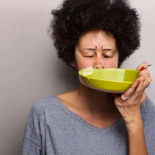 Image similar to person unable to eat soup properly spilling it everywhere