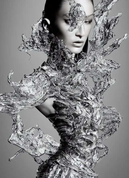 Prompt: sculpture made of glass and ice, portrait of Bella Hadid::female, liquids, harper's bazaar, vogue, magazine, insanely detailed and intricate, concept art, close up, ornate, luxury, elite, elegant, trending on artstation::by ruan jia, by Kenneth Willardt, by ross tran, by WLOP, by Andrei Riabovitchev