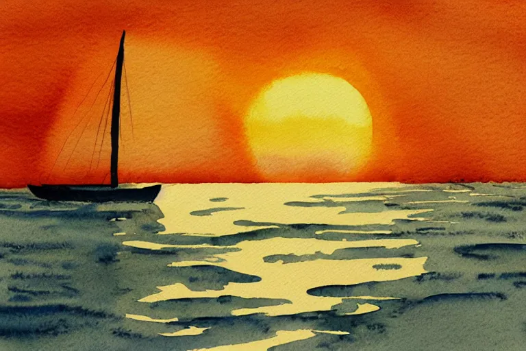 Image similar to Watercolor illustration of a boat against the sunset