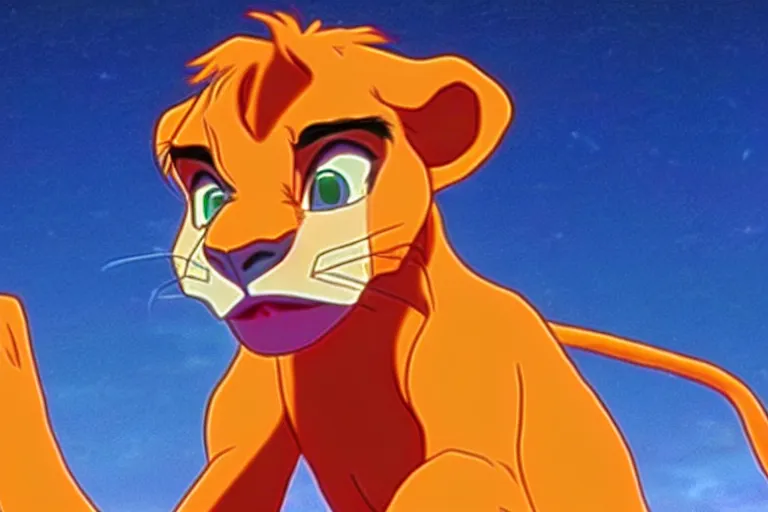 Image similar to simba from the lion king in a still from the anime neon genesis evangelion, neon genesis evangelion official media, high quality, hideaki anno anime