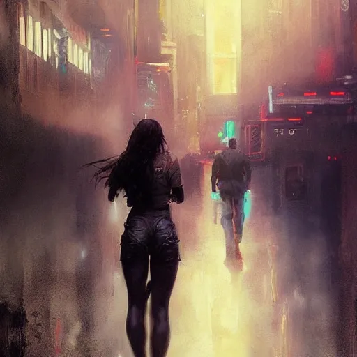 Image similar to bella thorne and megan fox holding hands, hyperrealistic full figure, bladerunner street, art of elysium by jeremy mann and frank frazetta, fantasy art, photo realistic, dynamic lighting, artstation, full figure poster, volumetric lighting, very detailed face, 4 k, award winning