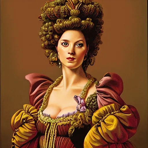 Prompt: baroque rococo queen Greg Hildebrandt portrait