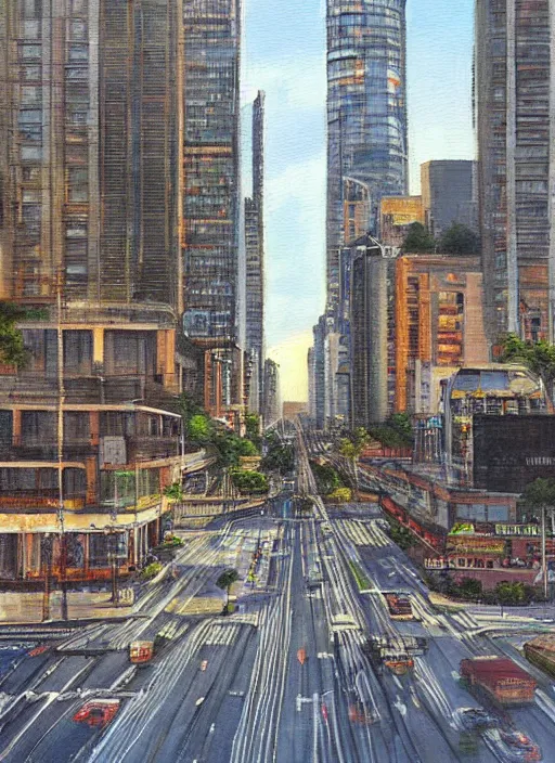 Image similar to avenida paulista in the xc century, very realistic beautiful painting, detailed, by gerardo dottori