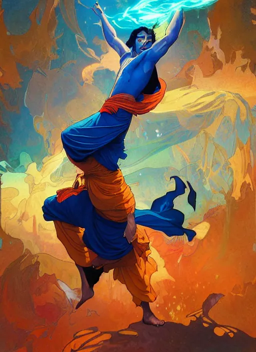 Image similar to aladdin, orange spike aura in motion, floating pieces, painted art by tsuyoshi nagano, greg rutkowski, artgerm, alphonse mucha, spike painting