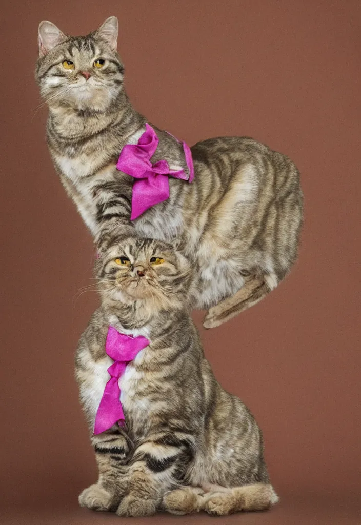 Image similar to portrait of a tabby ,wearing a pink tuxedo,Pixar style